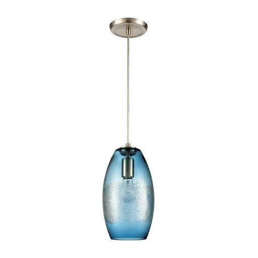 Atlas Lighting Ebbtide 6'' Wide 1Lt Mini Pendant, Satin Nickel/Blue