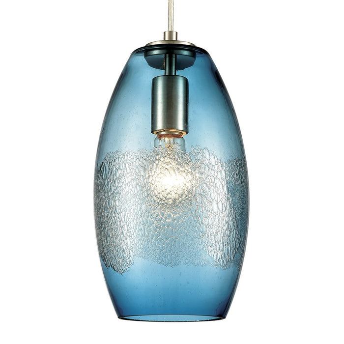 Atlas Lighting Ebbtide 6'' Wide 1Lt Mini Pendant, Satin Nickel/Blue