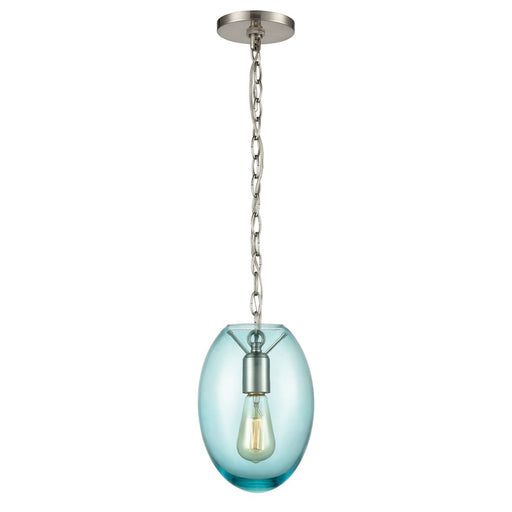 Atlas Lighting Ellipsa 7'' Wide 1Lt Mini Pendant, Satin Nickel/Blue