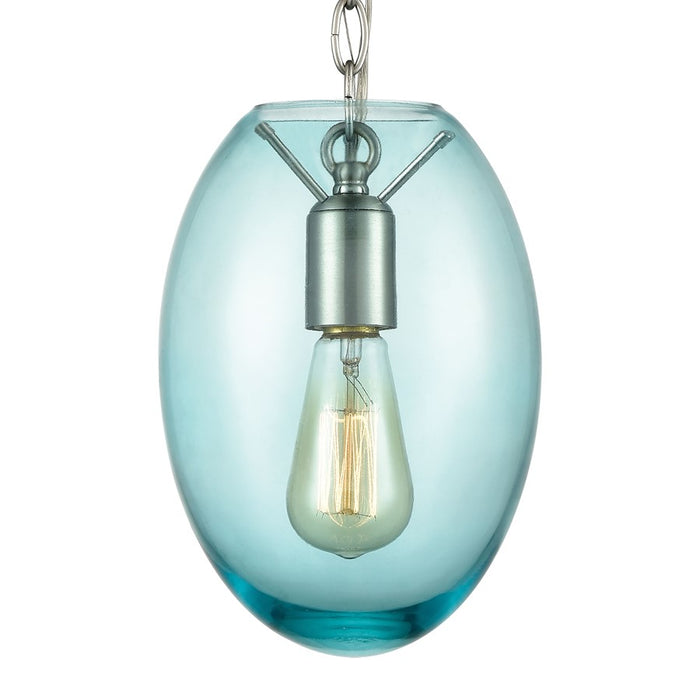 Atlas Lighting Ellipsa 7'' Wide 1Lt Mini Pendant, Satin Nickel/Blue