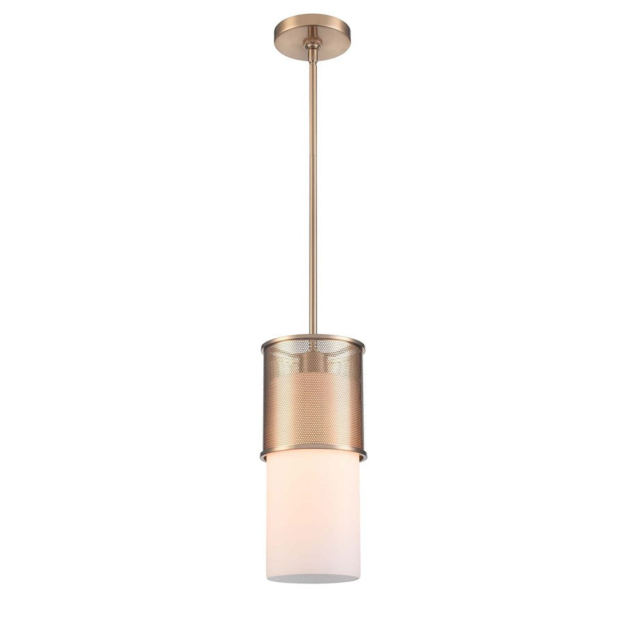 Atlas Lighting Esteem 6'' Wide 1Lt Mini Pendant, Aged Brass/White
