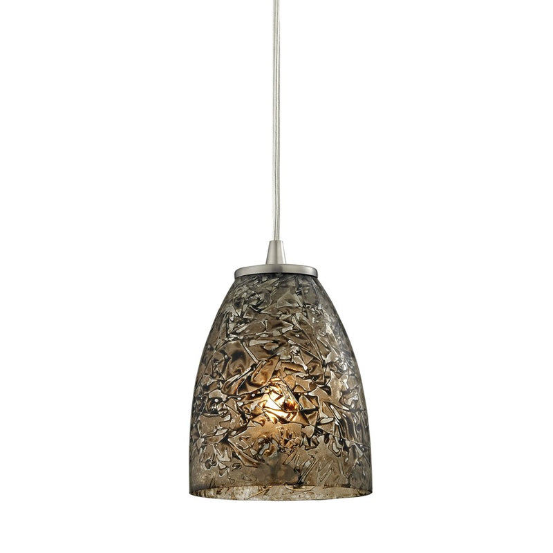 Atlas Lighting Fissure 5in 1-Light Pendant | Transitional Smoke Glass and Satin Nickel | Kitchen Island & Dining Room | Model CL11586-GY