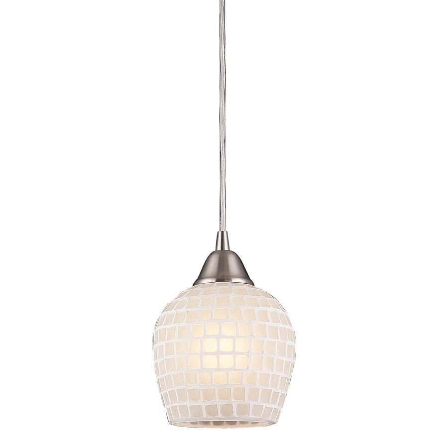 Atlas Lighting Fusion 5''W 1Lt Pendant, Satin Nickel/White Mosaic