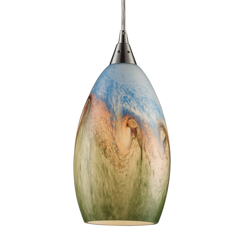 Atlas Lighting Geologic 6in 1-Light Pendant | Transitional Satin Nickel and Multicolor Glass | Kitchen Island & Dining Room | Model CL11596-MU