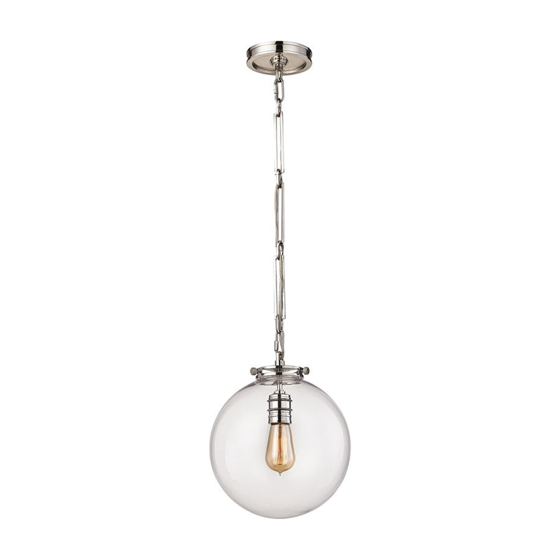 Atlas Lighting Gramercy 11in 1-Light Mini Pendant | Transitional Polished Nickel and Clear Glass | Kitchen Island & Dining Room | Model CL11598-NK