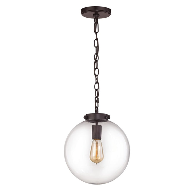 Atlas Lighting Gramercy 11in 1-Light Mini Pendant | Transitional Oil Rubbed Bronze and Clear Glass | Kitchen Island & Dining Room | Model CL11599-BZ