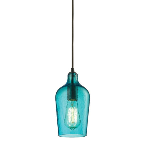 Atlas Lighting Hammered Glass 5'' Wide 1Lt Pendant, Bronze/Aqua