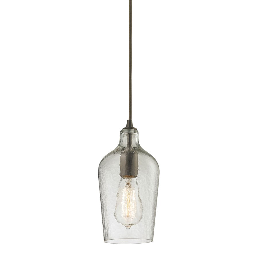 Atlas Lighting Hammered Glass 5'' Wide 1Lt Pendant, Bronze/Clear