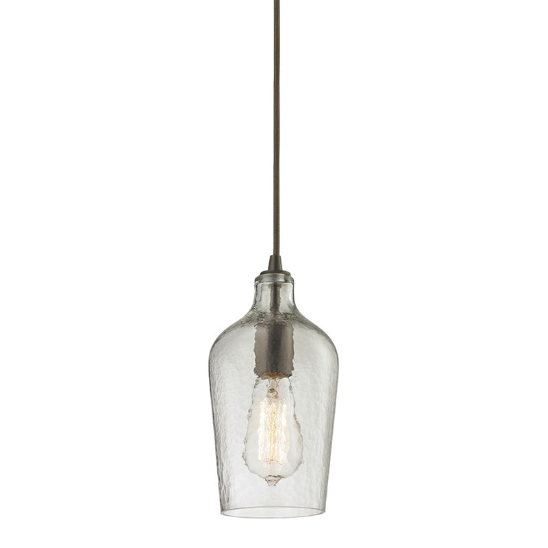 Atlas Lighting Hammered Glass 5in 1-Light Pendant | Transitional Clear Glass and Oil Rubbed Bronze | Kitchen Island & Dining Room | Model CL11602-CL