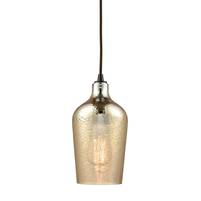 Atlas Lighting Hammered Glass 5'' Wide 1Lt Pendant, Bronze/Amber