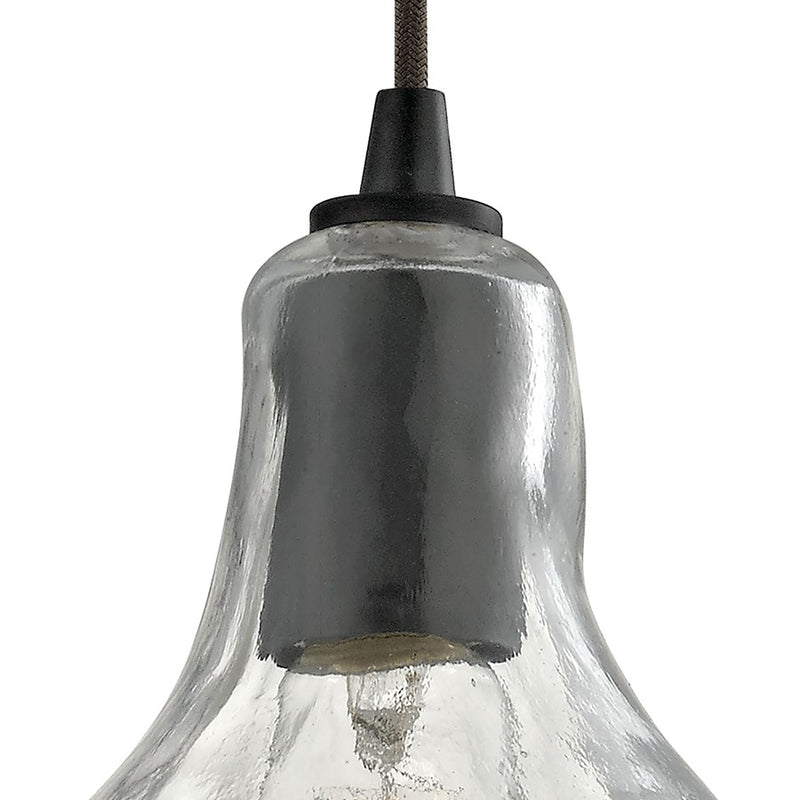 Atlas Lighting Hand Formed Glass 10in 1-Light Mini Pendant | Transitional Oil Rubbed Bronze and Clear Textured Glass | Kitchen | Model CL11603-BZ