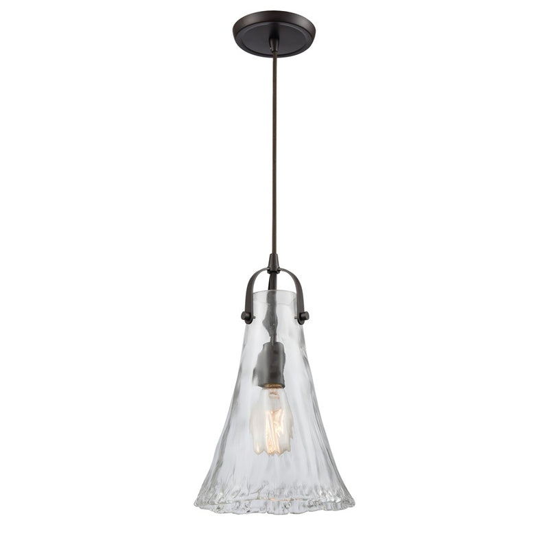 Atlas Lighting Hand Formed Glass 8in 1-Light Mini Pendant | Transitional Oil Rubbed Bronze and Clear Textured Glass | Kitchen | Model CL11604-BZ