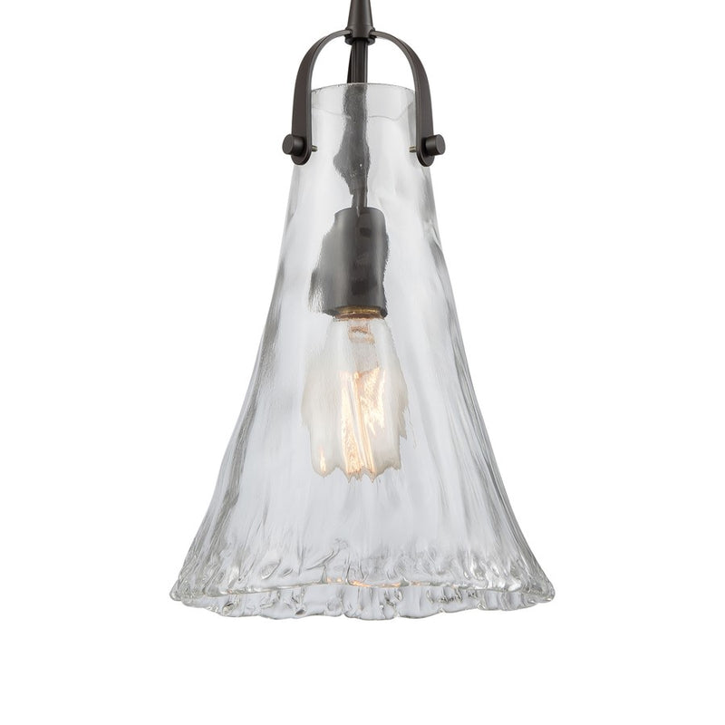 Atlas Lighting Hand Formed Glass 8in 1-Light Mini Pendant | Transitional Oil Rubbed Bronze and Clear Textured Glass | Kitchen | Model CL11604-BZ