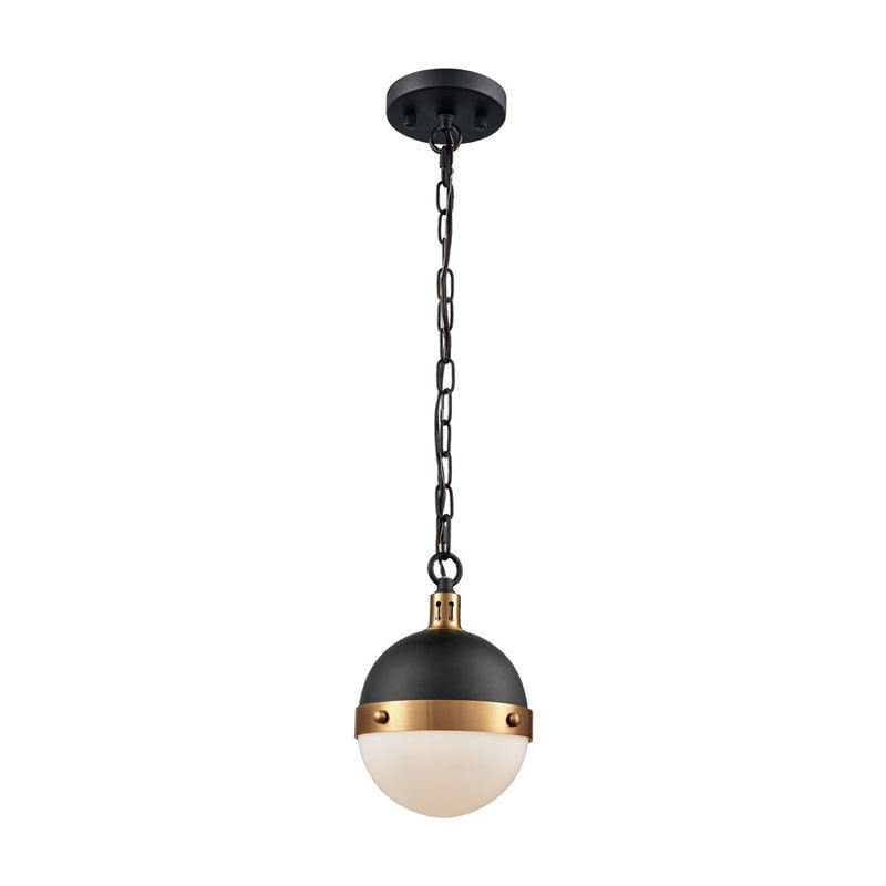 Atlas Lighting Harmelin 7''W 1Lt Mini Pendant, Matte Black/White