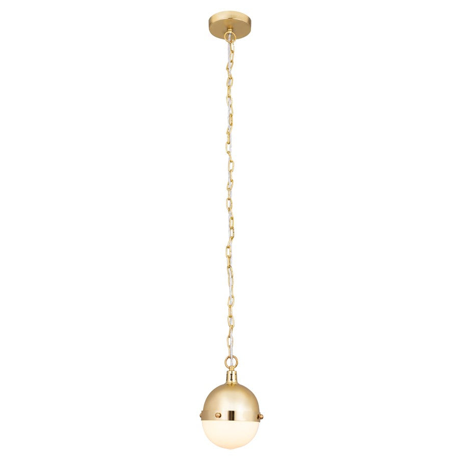 Atlas Lighting Harmelin 7''W 1Lt Mini Pendant, Satin Brass/White