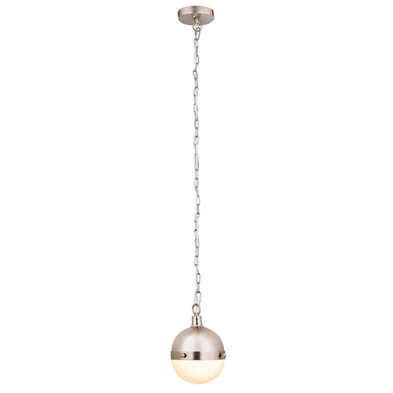 Atlas Lighting Harmelin 7in 1-Light Mini Pendant | Mid-Century Satin Nickel and White Frosted Glass | Kitchen Island & Dining Room | Model CL11605-NK