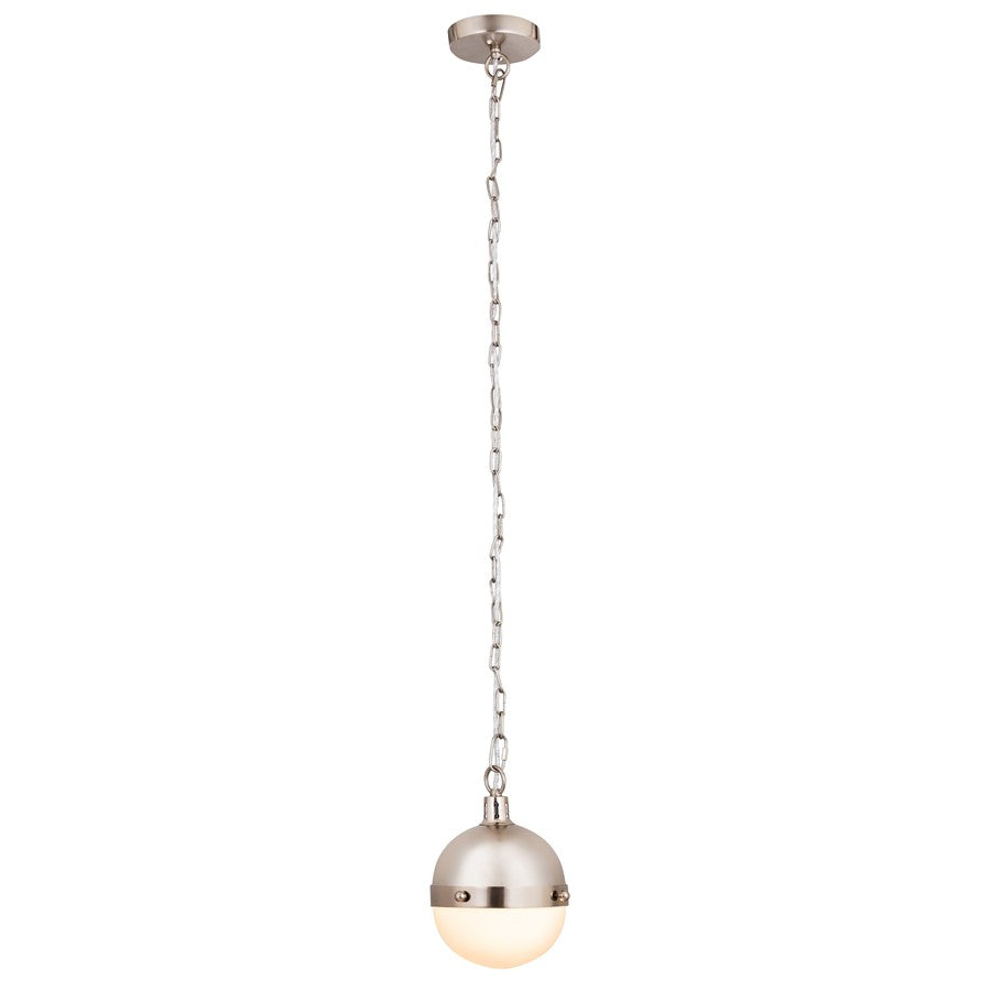 Atlas Lighting Harmelin 7''W 1Lt Mini Pendant, Satin Nickel/White