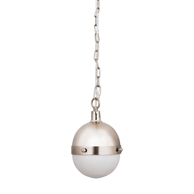 Atlas Lighting Harmelin 7in 1-Light Mini Pendant | Mid-Century Satin Nickel and White Frosted Glass | Kitchen Island & Dining Room | Model CL11605-NK