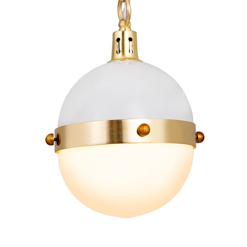 Atlas Lighting Harmelin 7in 1-Light Mini Pendant | Mid-Century White and Satin Brass with White Frosted Glass | Kitchen Island | Model CL11605-WH