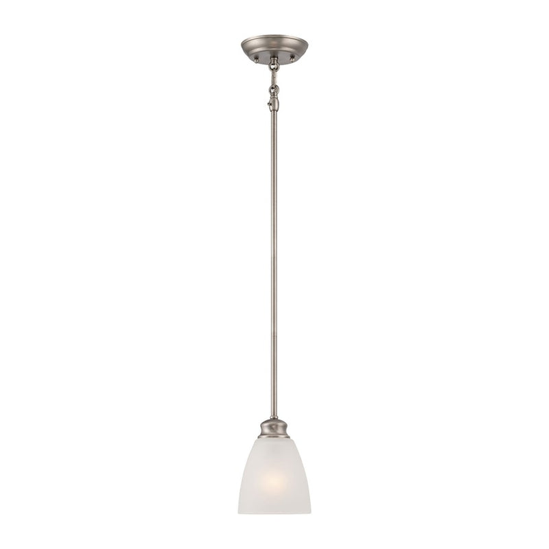 Atlas Lighting Haven 5in 1-Light Mini Pendant | Traditional Satin Pewter and White Glass | Kitchen Island & Dining Room | Model CL11607-SV