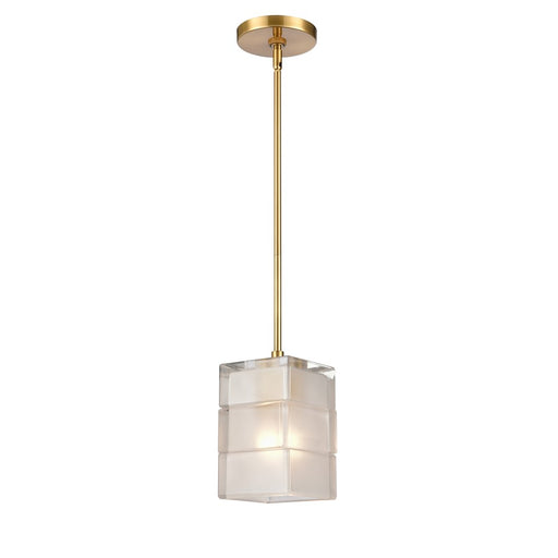 Atlas Lighting Ice Blocks 6'' Wide 1Lt Mini Pendant, Brass/White