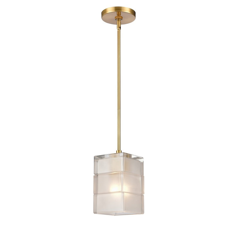 Atlas Lighting Ice Blocks 6in 1-Light Mini Pendant | Modern Satin Brass and White Frosted Glass | Kitchen Island & Dining Room | Model CL11609-BS