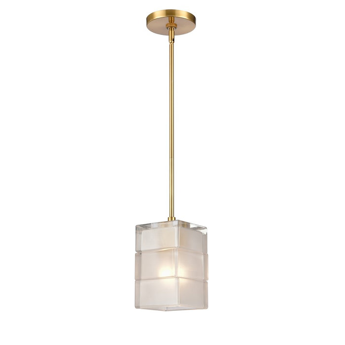 Atlas Lighting Ice Blocks 6'' Wide 1Lt Mini Pendant, Brass/White