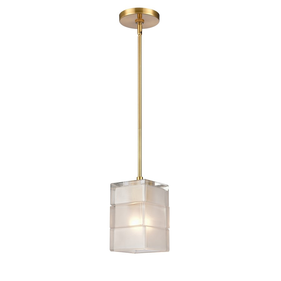 Atlas Lighting Ice Blocks 6'' Wide 1Lt Mini Pendant, Brass/White