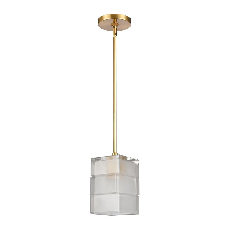 Atlas Lighting Ice Blocks 6in 1-Light Mini Pendant | Modern Satin Brass and White Frosted Glass | Kitchen Island & Dining Room | Model CL11609-BS