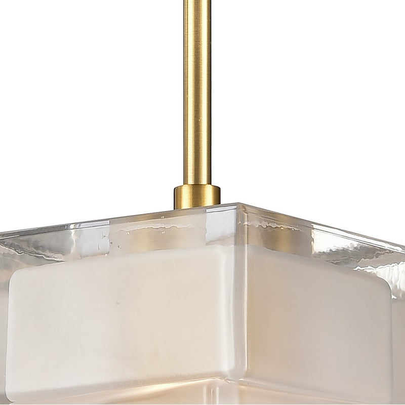 Atlas Lighting Ice Blocks 6in 1-Light Mini Pendant | Modern Satin Brass and White Frosted Glass | Kitchen Island & Dining Room | Model CL11609-BS