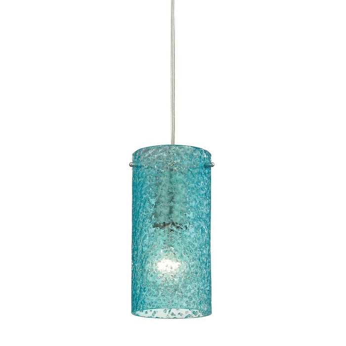 Atlas Lighting Ice Fragments 5''W 1Lt Pendant, Nickel/Aqua Glass