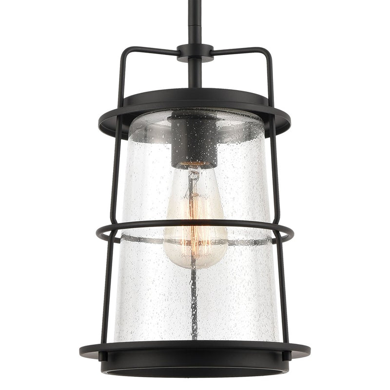 Atlas Lighting Kennington 8in 1-Light Mini Pendant | Transitional Black and Seeded Glass | Kitchen Island & Dining Room | Model CL11616-BK