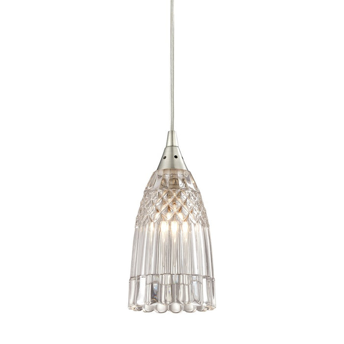 Atlas Lighting Kersey 4'' Wide 1Lt Pendant, Satin Nickel/Clear