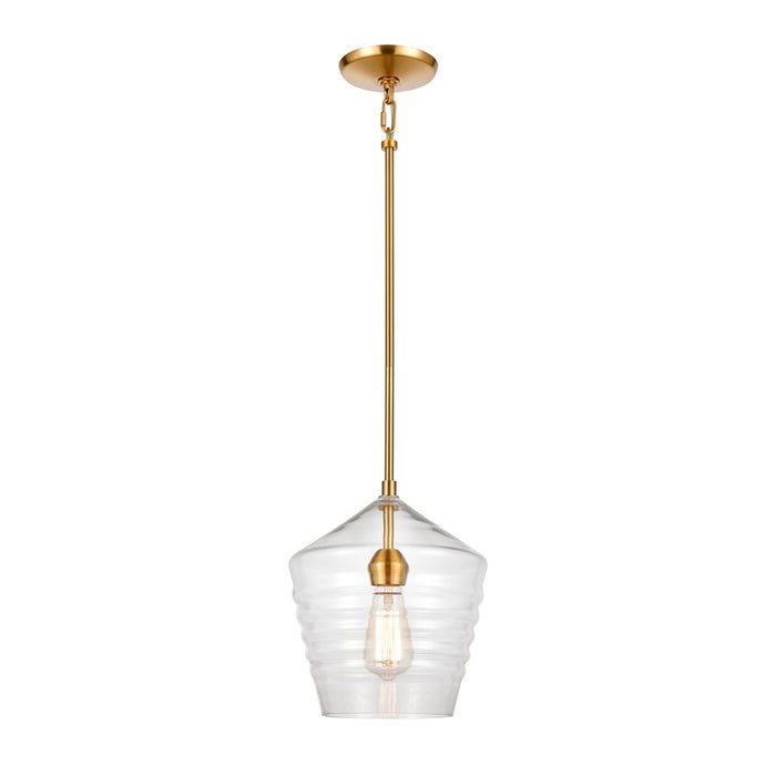Atlas Lighting Konis 10'' Wide 1Lt Mini Pendant, Satin Brass/Clear