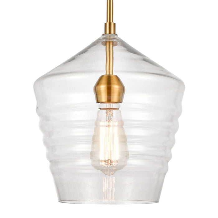 Atlas Lighting Konis 10'' Wide 1Lt Mini Pendant, Satin Brass/Clear