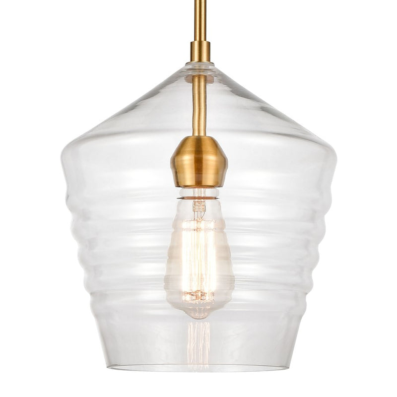 Atlas Lighting Konis 10in 1-Light Mini Pendant | Modern Satin Brass and Clear Glass | Kitchen Island & Dining Room | Model CL11618-BS