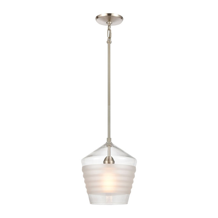 Atlas Lighting Konis 10'' Wide 1Lt Mini Pendant, Satin Nickel/Clear