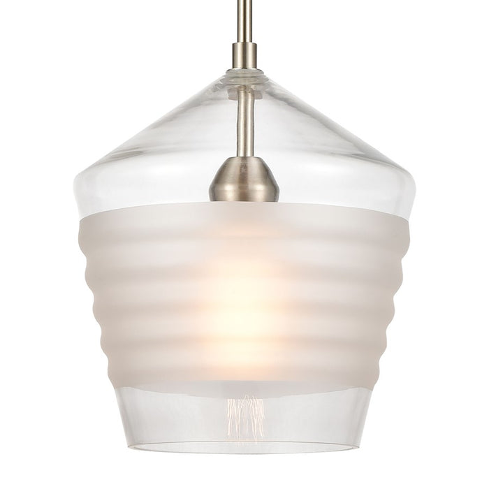 Atlas Lighting Konis 10'' Wide 1Lt Mini Pendant, Satin Nickel/Clear