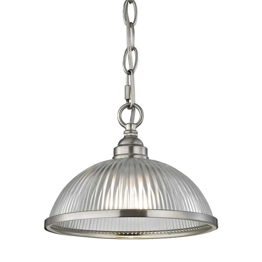 Atlas Lighting Liberty Park 9'' Wide 1Lt Mini Pendant, Nickel/Clear