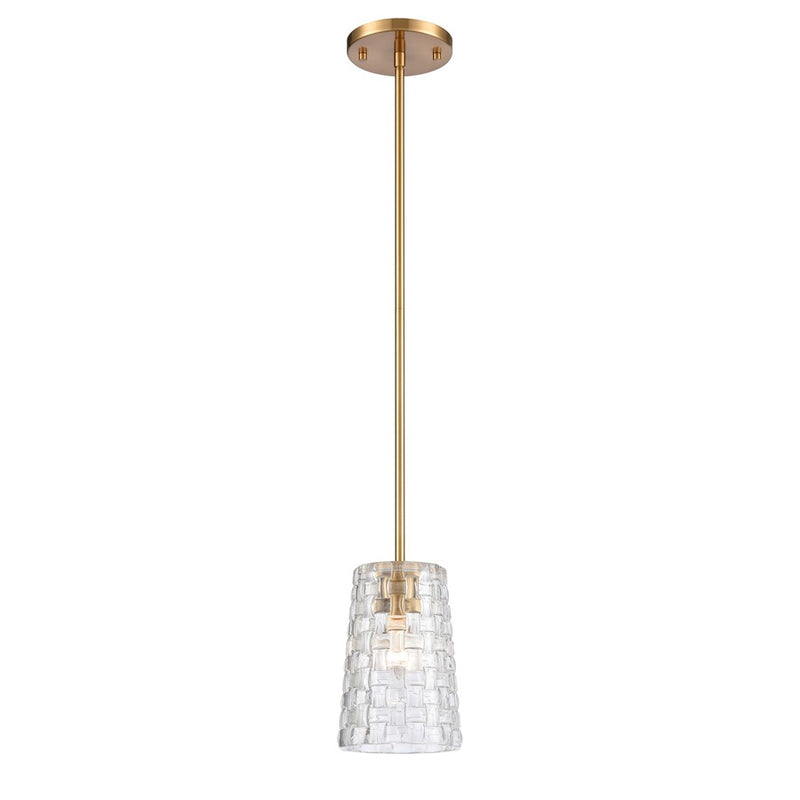 Atlas Lighting Lightweave 5.5'' Wide 1Lt Mini Pendant, Brass/Clear