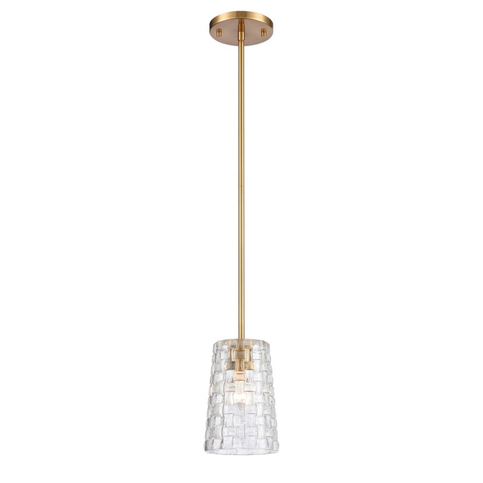 Atlas Lighting Lightweave 5.5'' Wide 1Lt Mini Pendant, Brass/Clear