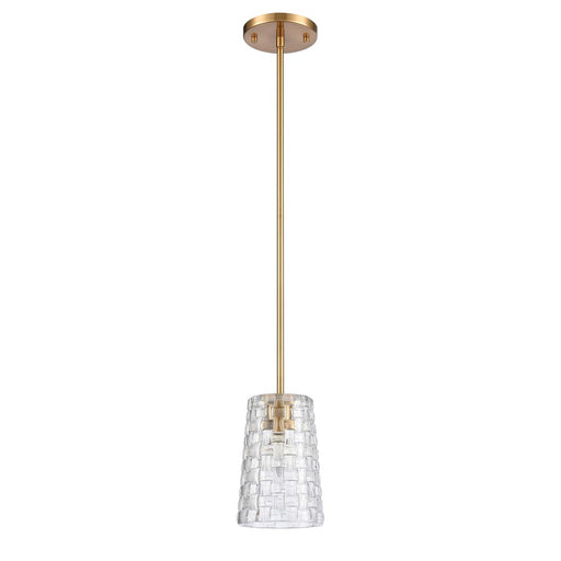 Atlas Lighting Lightweave 5.5'' Wide 1Lt Mini Pendant, Brass/Clear