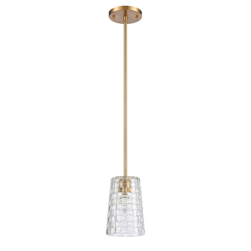 Atlas Lighting Lightweave 5.5in 1-Light Mini Pendant | Traditional Satin Brass and Clear Glass | Kitchen Island & Dining Room | Model CL11622-BS