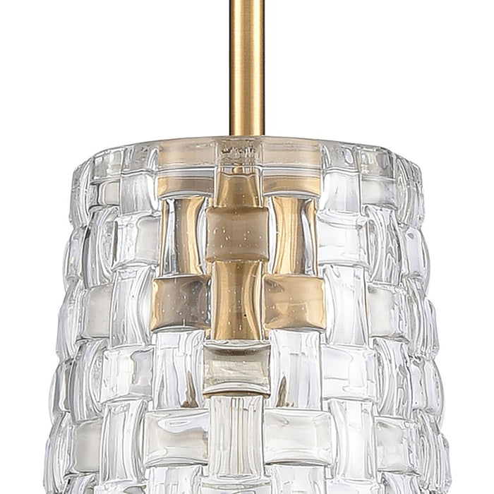 Atlas Lighting Lightweave 5.5'' Wide 1Lt Mini Pendant, Brass/Clear