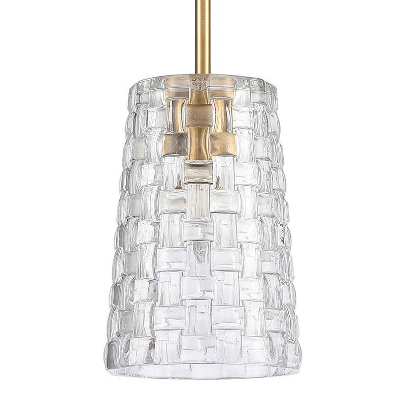 Atlas Lighting Lightweave 5.5'' Wide 1Lt Mini Pendant, Brass/Clear