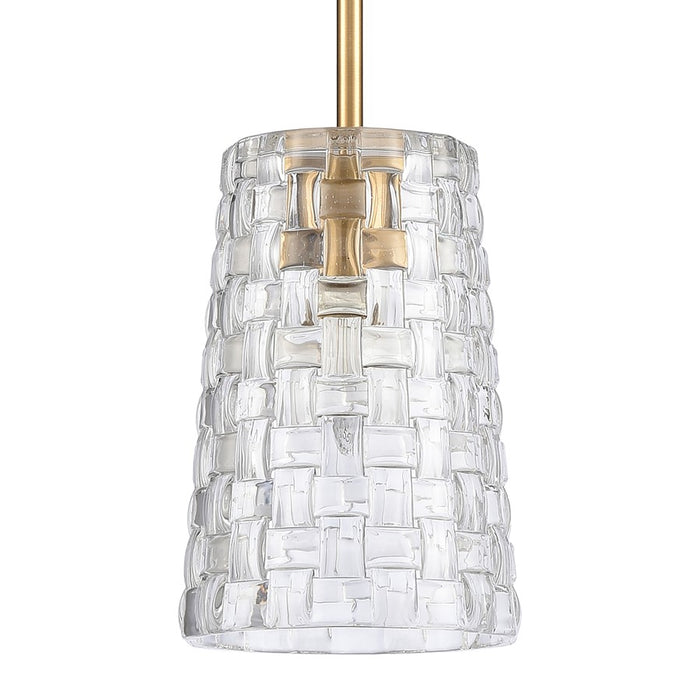 Atlas Lighting Lightweave 5.5'' Wide 1Lt Mini Pendant, Brass/Clear