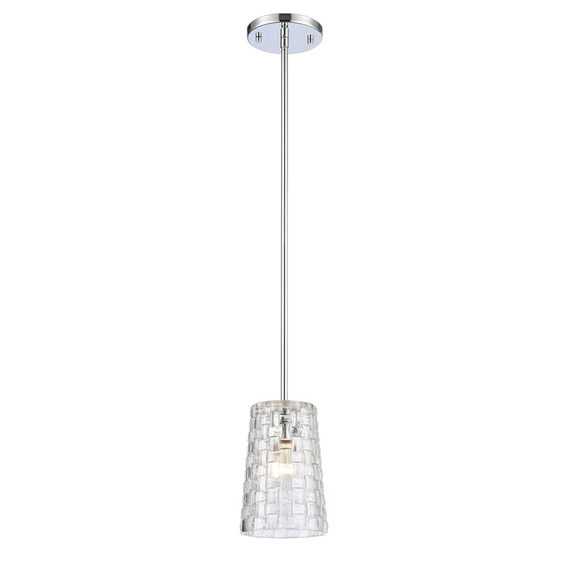 Atlas Lighting Lightweave 5.5in 1-Light Mini Pendant | Traditional Polished Nickel and Clear Textured Glass | Kitchen Island | Model CL11622-NK