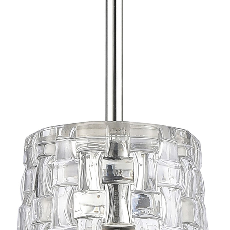 Atlas Lighting Lightweave 5.5in 1-Light Mini Pendant | Traditional Polished Nickel and Clear Textured Glass | Kitchen Island | Model CL11622-NK