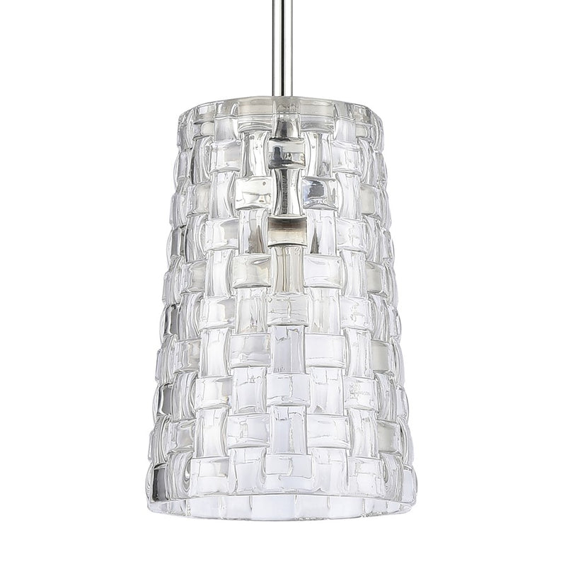 Atlas Lighting Lightweave 5.5in 1-Light Mini Pendant | Traditional Polished Nickel and Clear Textured Glass | Kitchen Island | Model CL11622-NK