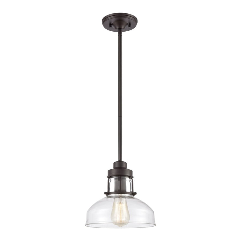 Atlas Lighting Manhattan Boutique 9in 1-Light Mini Pendant | Transitional Oil Rubbed Bronze and Clear Glass | Kitchen Island | Model CL11627-BZ